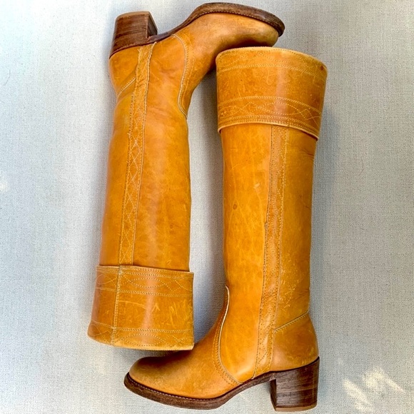 SOLD FRYE Vintage Banana Black Label Tall Knee High Stitching Western Boots - Picture 4 of 12